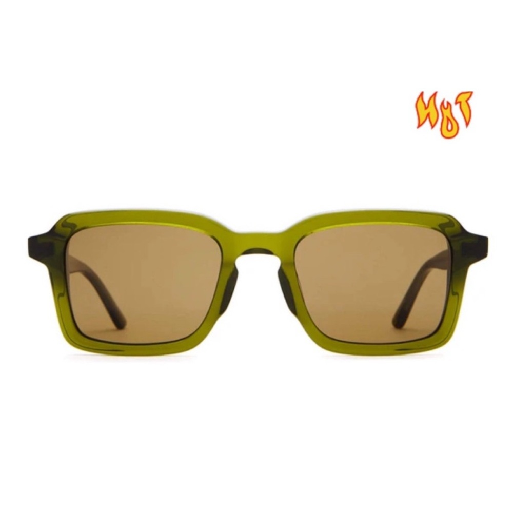 Crap Eyewear Heavy Tropixs Olive Green Square Frame Sunglasses with Brown Lenses